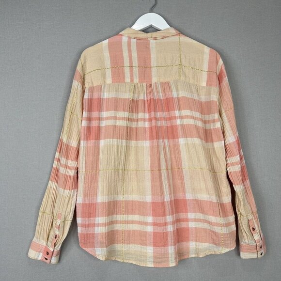 Holding Horses Anthro Womens Top 12 Pink Plaid Button Down Shirt Western Work - Picture 3 of 9
